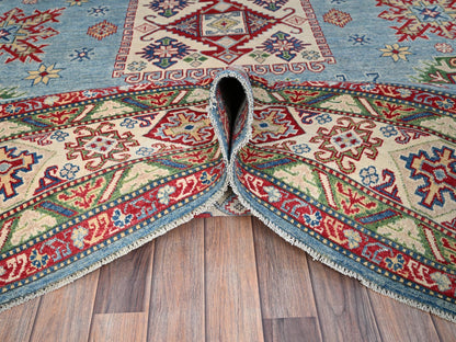 Kazak Tribal hand-knotted wool rug in Blue, 8'11" x 11'9", SKU O086770