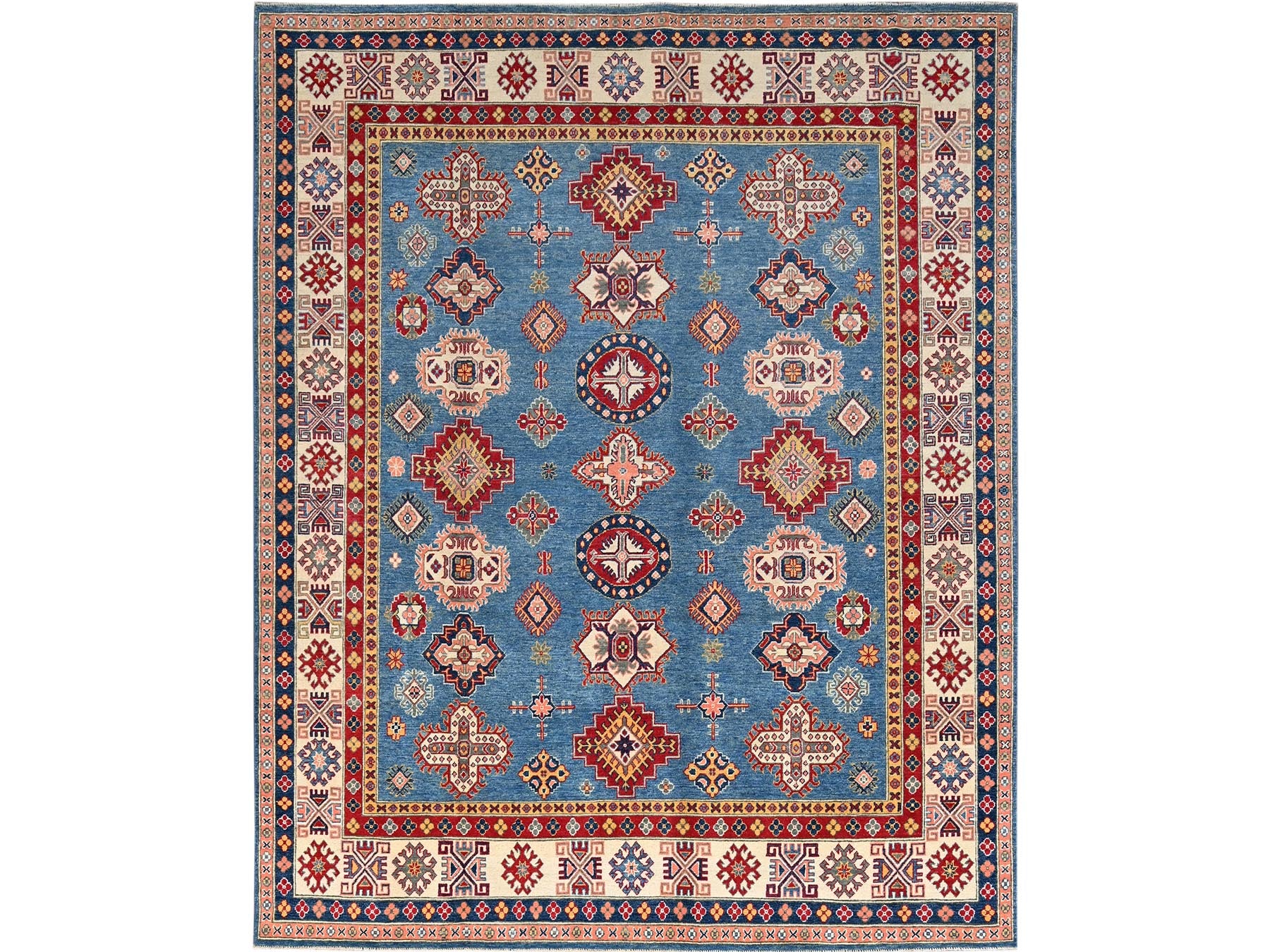Kazak Tribal hand-knotted wool rug in Blue, 8'2" x 9'11", SKU O086778
