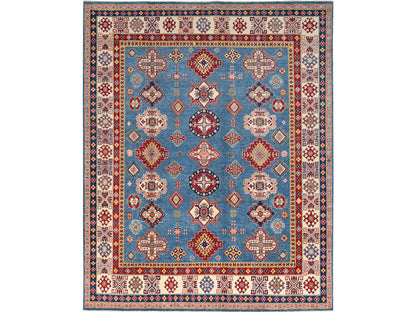 Kazak Tribal hand-knotted wool rug in Blue, 8'2" x 9'11", SKU O086778