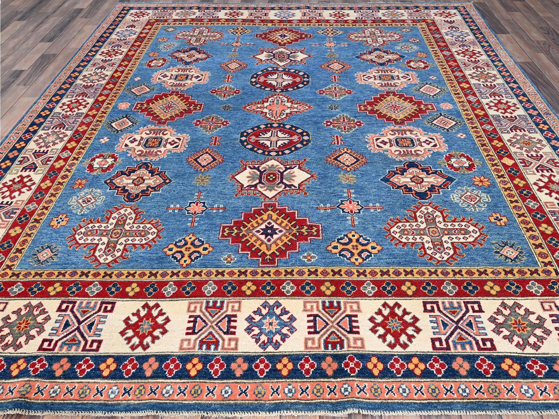 Kazak Tribal hand-knotted wool rug in Blue, 8'2" x 9'11", SKU O086778