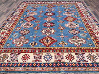 Kazak Tribal hand-knotted wool rug in Blue, 8'2" x 9'11", SKU O086778