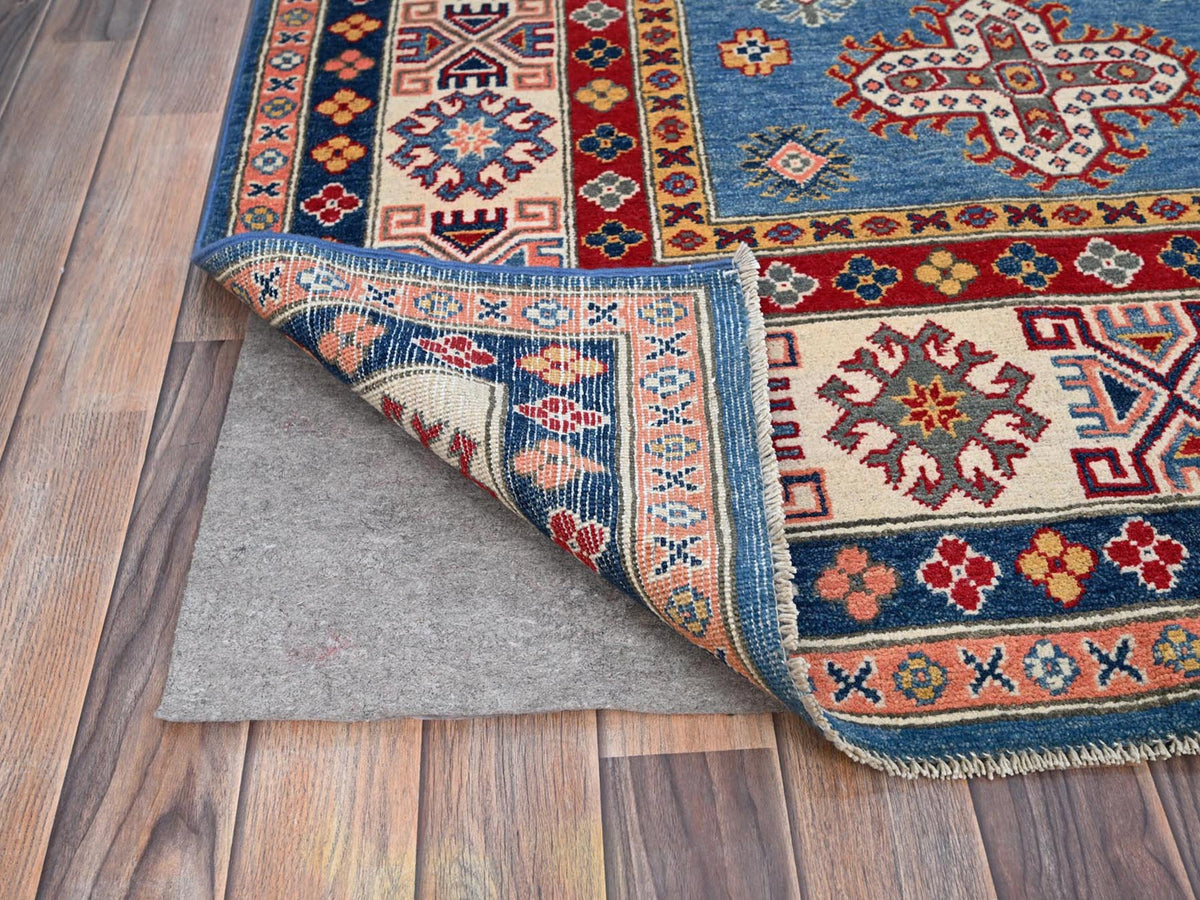 Kazak Tribal hand-knotted wool rug in Blue, 8'2" x 9'11", SKU O086778