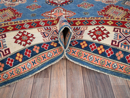 Kazak Tribal hand-knotted wool rug in Blue, 8'2" x 9'11", SKU O086778