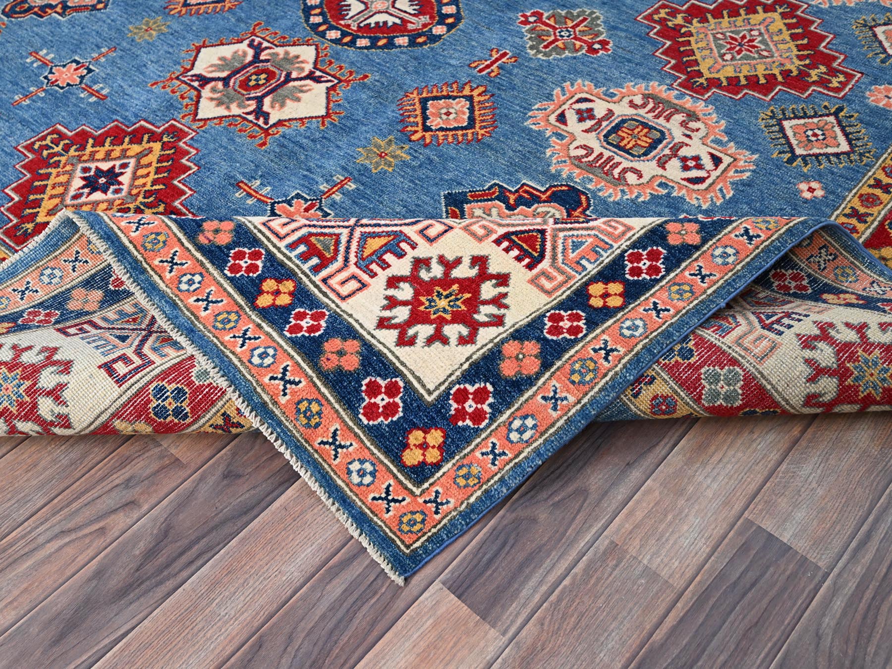 Kazak Tribal hand-knotted wool rug in Blue, 8'2" x 9'11", SKU O086778