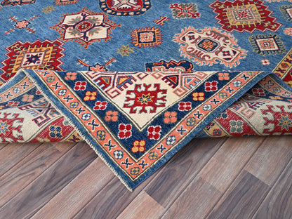 Kazak Tribal hand-knotted wool rug in Blue, 8'2" x 9'11", SKU O086778