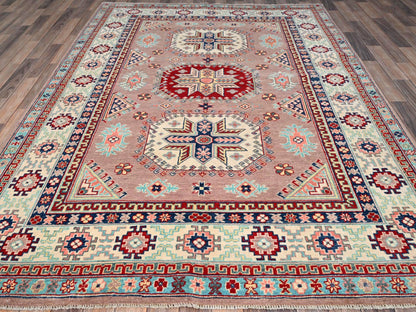 Pink 6'4" x 9'2" Tribal Hand knotted Wool Rug - Sku: O086785