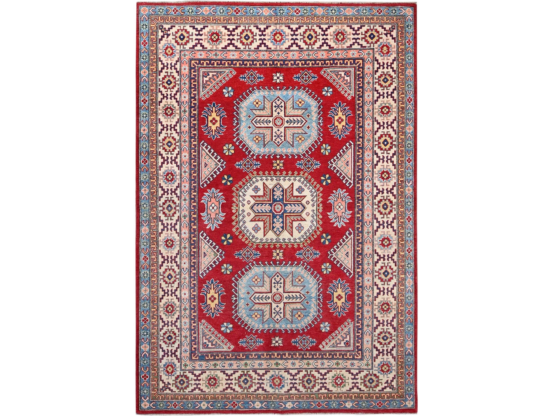 Kazak Tribal hand-knotted wool rug in Red, 6'0" x 8'9", SKU O086788