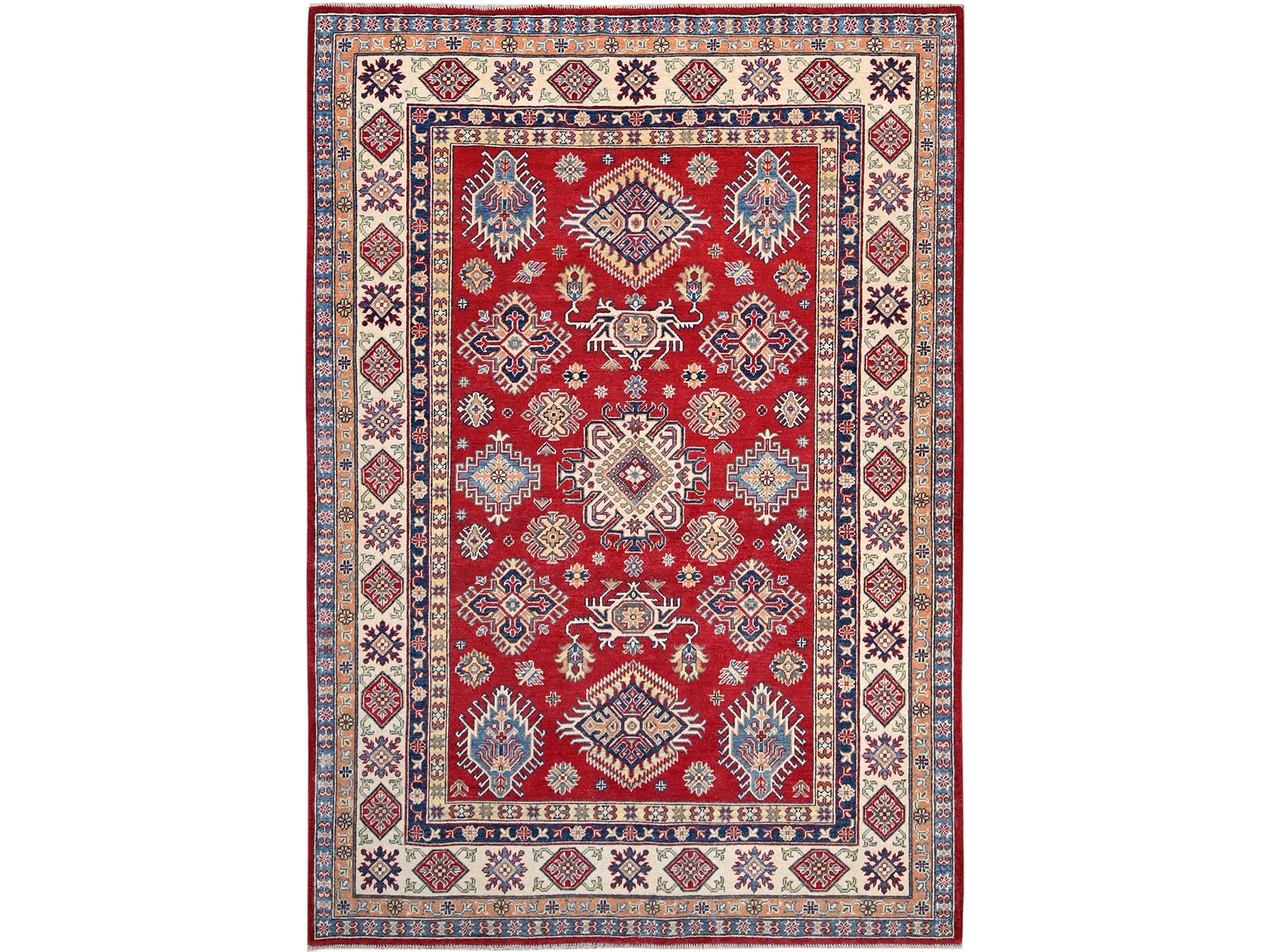 Kazak Tribal hand-knotted wool rug in Red, 6'2" x 8'9", SKU O086790