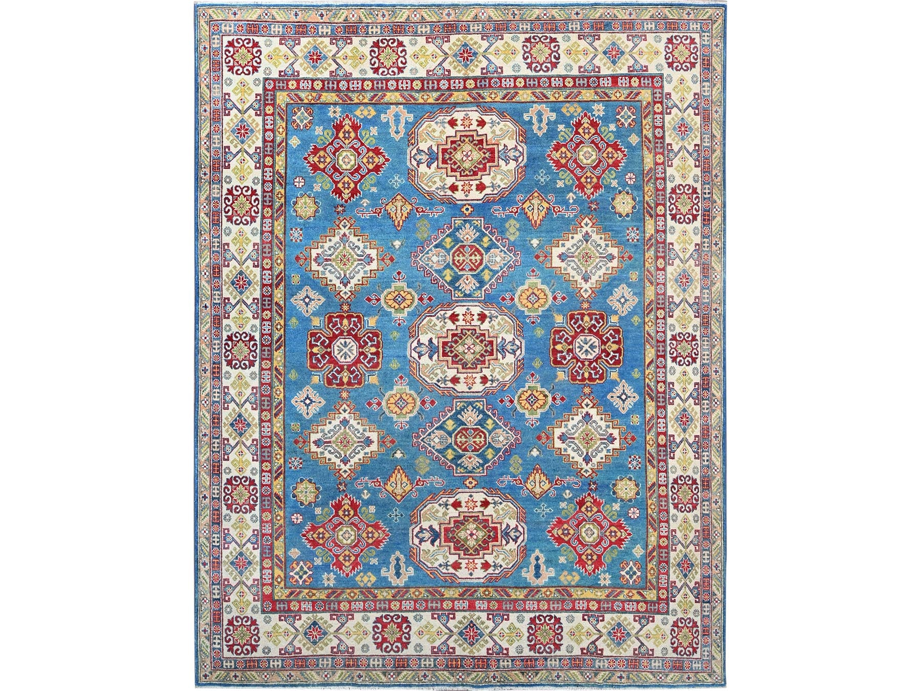 Kazak Tribal hand-knotted wool rug in Blue, 7'11" x 10'1", SKU O086792
