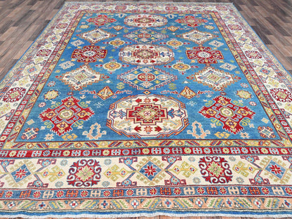 Kazak Tribal hand-knotted wool rug in Blue, 7'11" x 10'1", SKU O086792