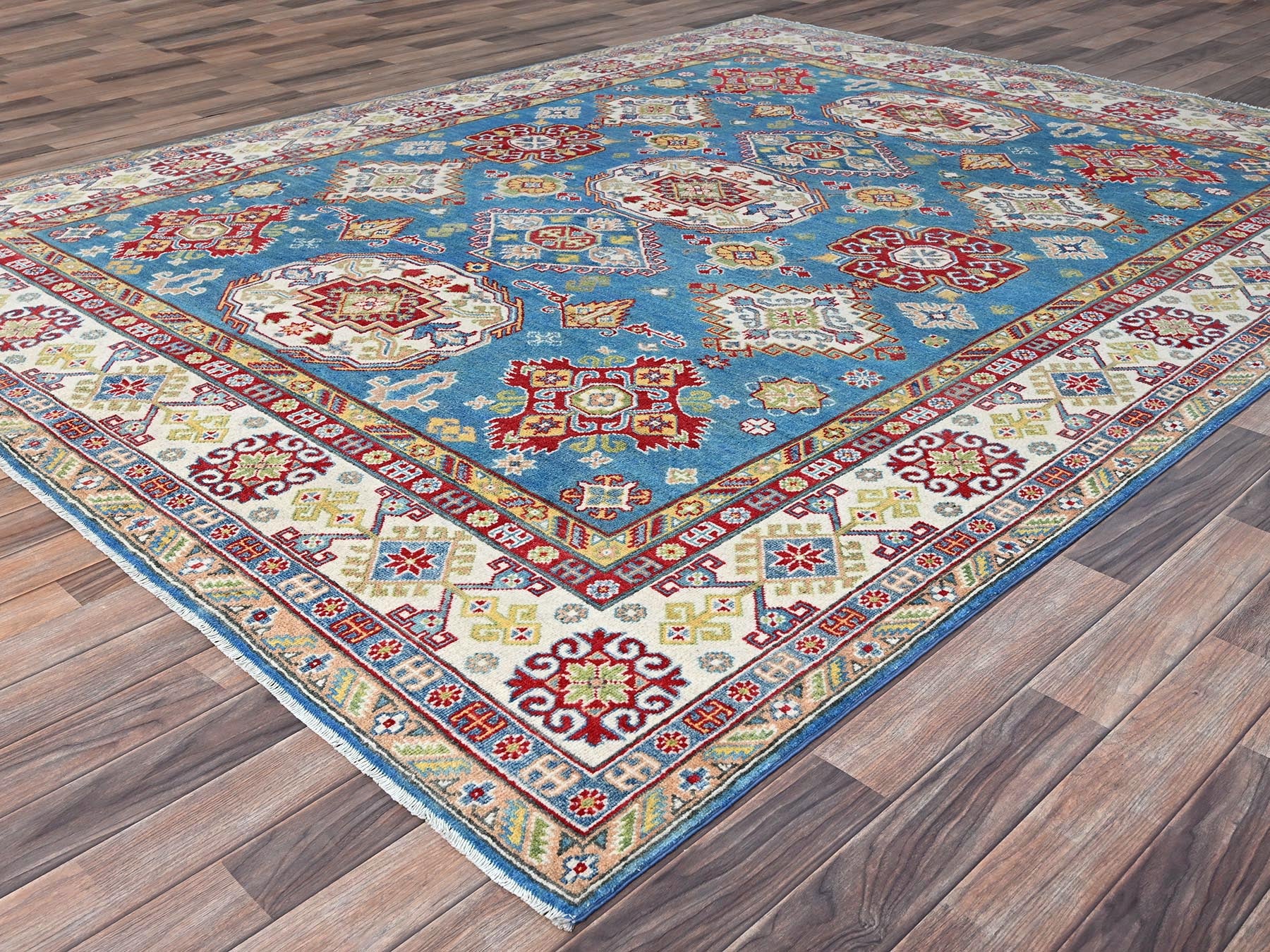 Kazak Tribal hand-knotted wool rug in Blue, 7'11" x 10'1", SKU O086792