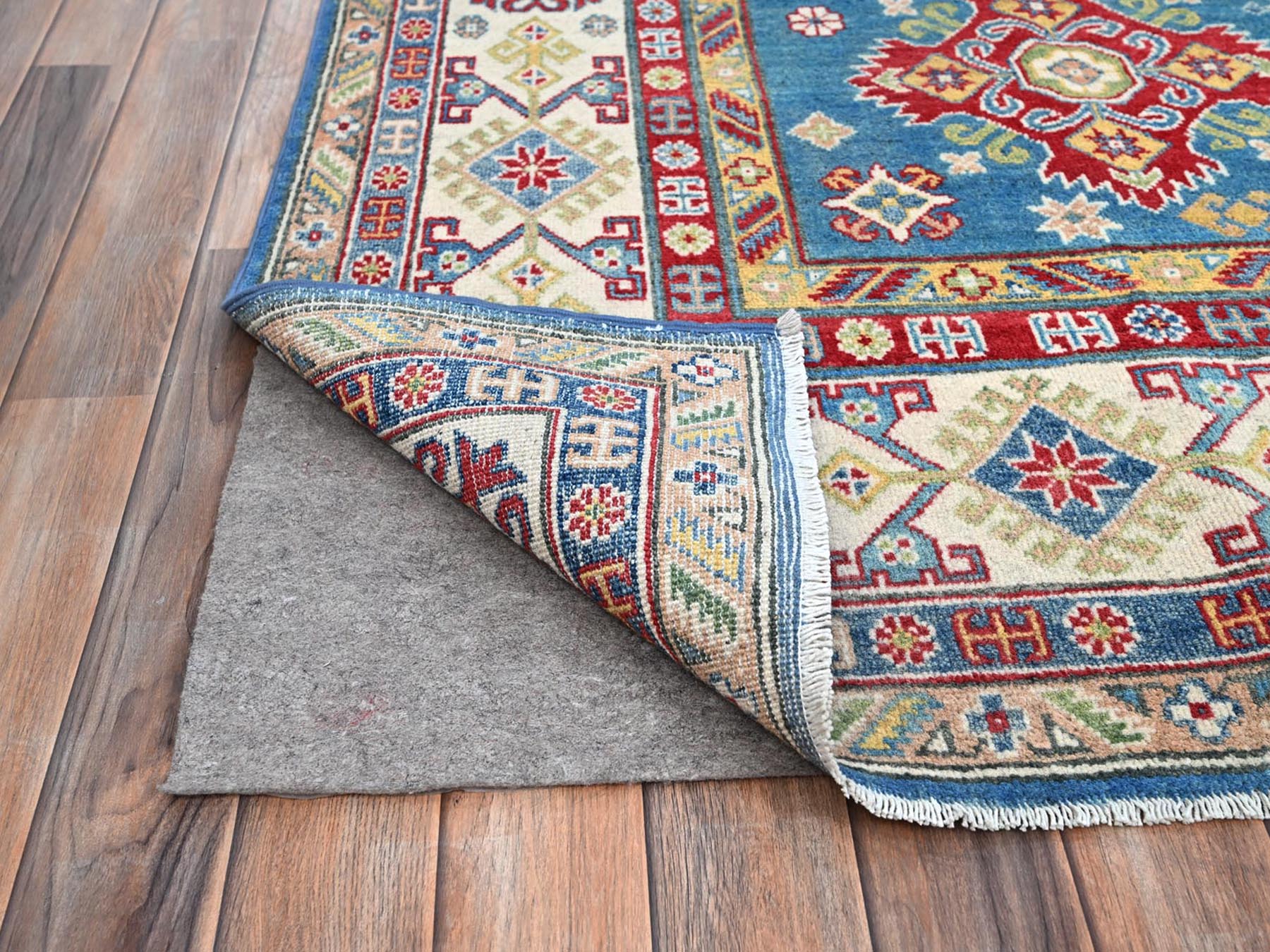 Kazak Tribal hand-knotted wool rug in Blue, 7'11" x 10'1", SKU O086792