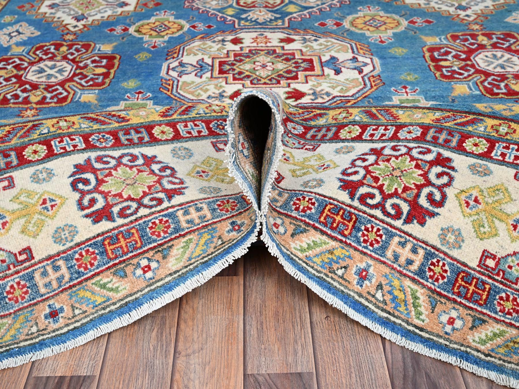 Kazak Tribal hand-knotted wool rug in Blue, 7'11" x 10'1", SKU O086792