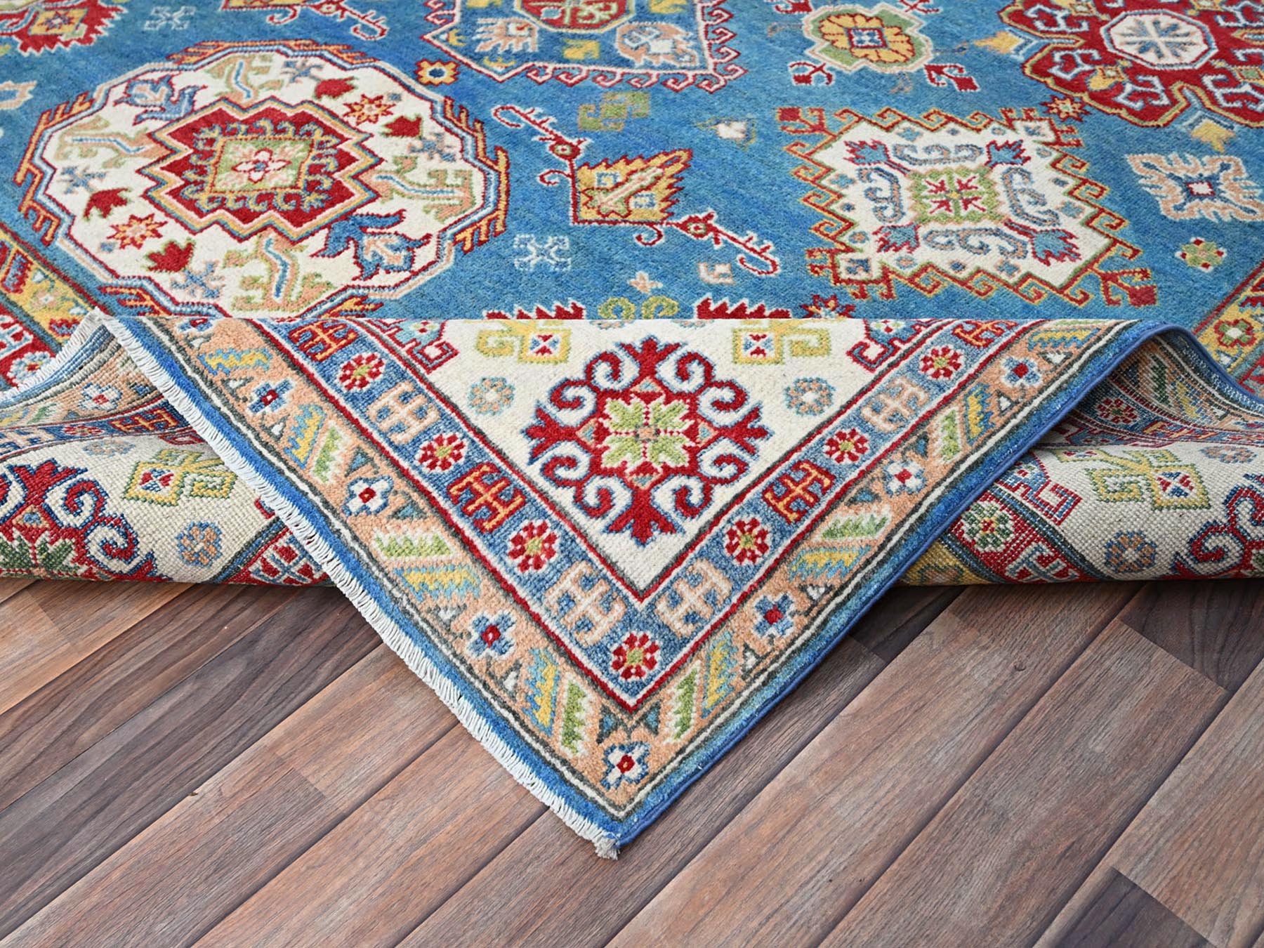 Kazak Tribal hand-knotted wool rug in Blue, 7'11" x 10'1", SKU O086792