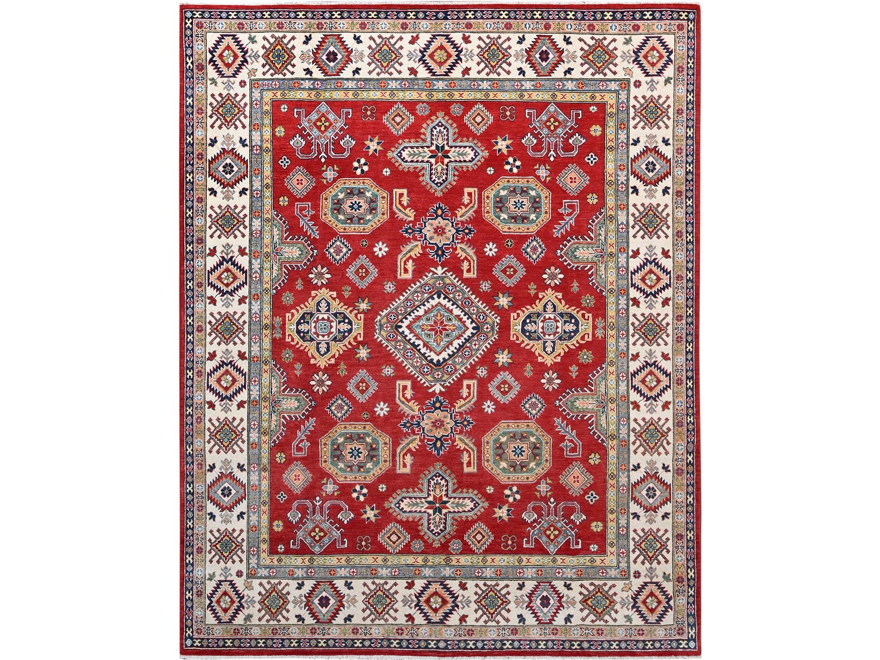 Kazak Tribal hand-knotted wool rug in Red, 8'1" x 10'0", SKU O086794