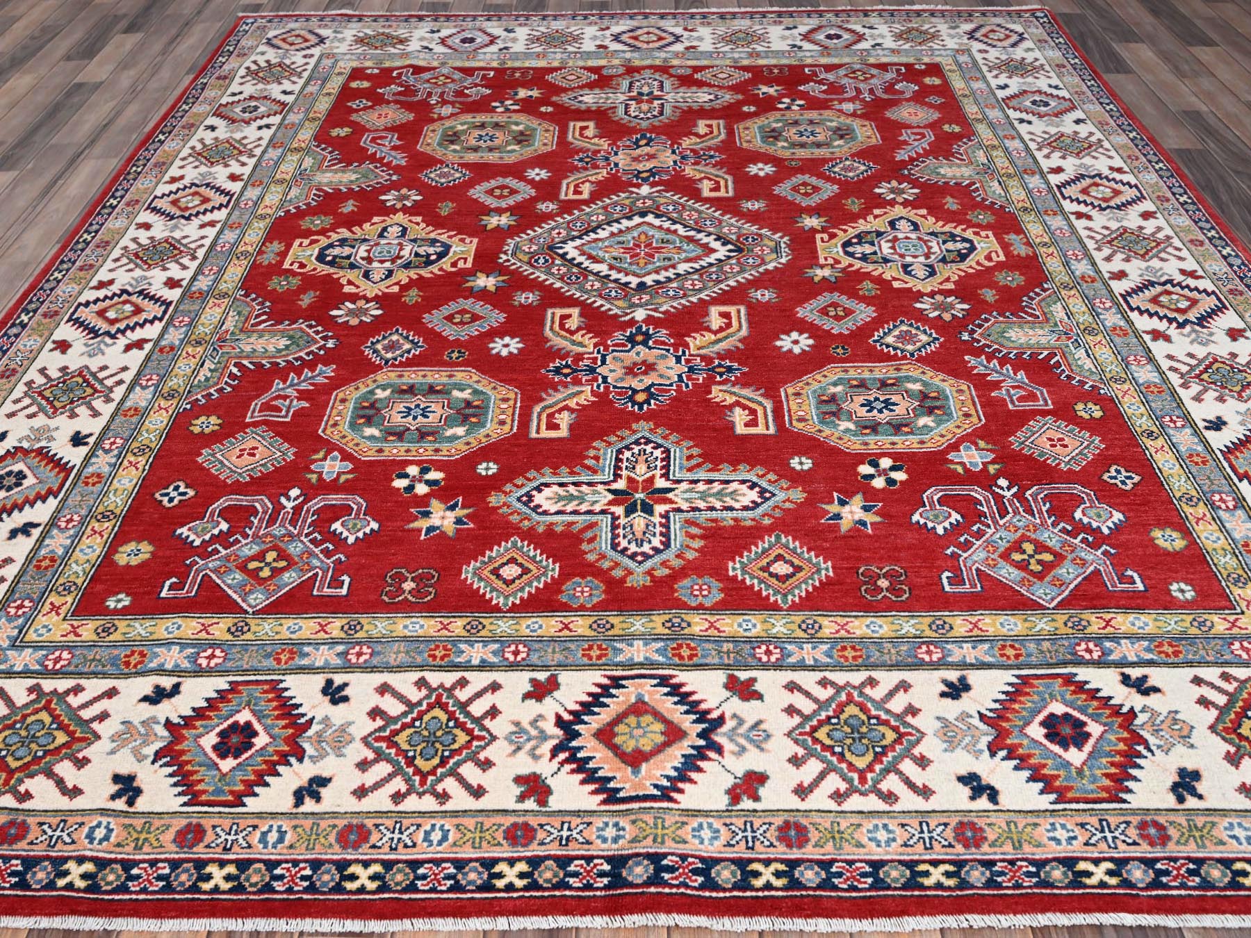 Kazak Tribal hand-knotted wool rug in Red, 8'1" x 10'0", SKU O086794