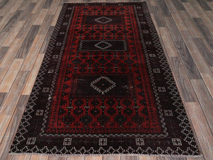 Baluch Vintage hand-knotted wool runner in Red & Chocolate Brown, 1'6" x 3'5" — SKU O0867 (view 2)