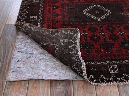 Baluch Vintage hand-knotted wool runner in Red & Chocolate Brown, 1'6" x 3'5" — SKU O0867 (view 3)