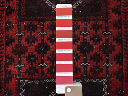 Baluch Vintage hand-knotted wool runner in Red & Chocolate Brown, 1'6" x 3'5" — SKU O0867 (view 4)