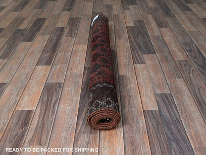 Baluch Vintage hand-knotted wool runner in Red & Chocolate Brown, 1'6" x 3'5" — SKU O0867 (view 5)
