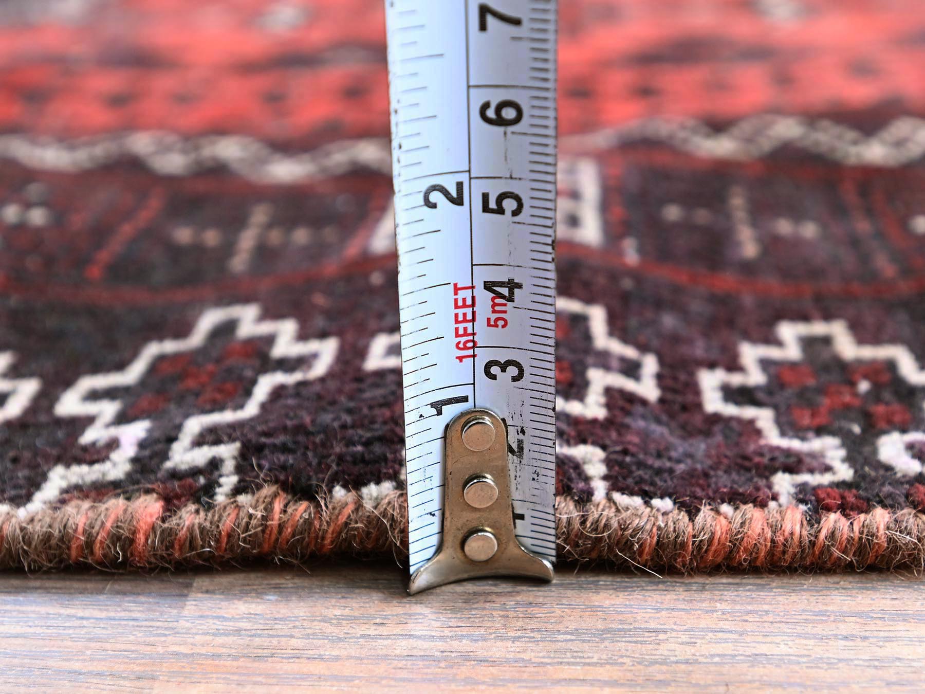 Baluch Vintage hand-knotted wool runner in Red & Chocolate Brown, 1'6" x 3'5" — SKU O0867 (view 6)