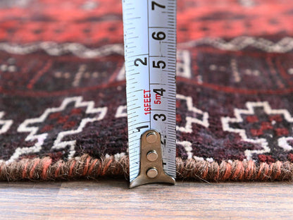 Baluch Vintage hand-knotted wool runner in Red & Chocolate Brown, 1'6" x 3'5" — SKU O0867 (view 6)