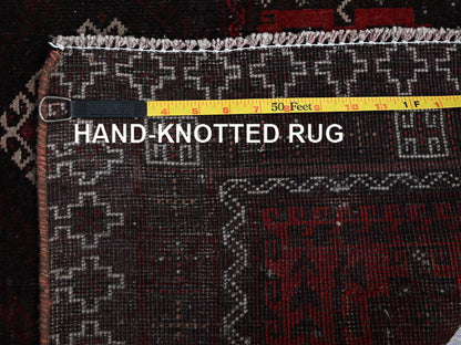 Baluch Vintage hand-knotted wool runner in Red & Chocolate Brown, 1'6" x 3'5" — SKU O0867 (view 7)