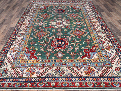Green 6'1" x 9'2" Tribal Hand knotted Wool Rug - Sku: O086804