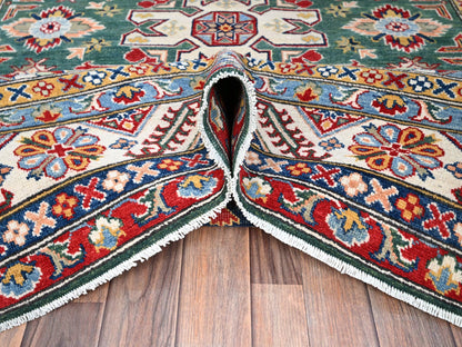 Green 6'1" x 9'2" Tribal Hand knotted Wool Rug - Sku: O086804