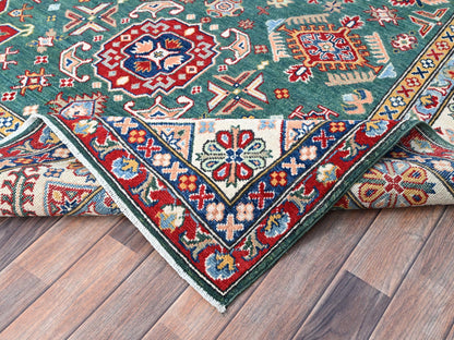 Green 6'1" x 9'2" Tribal Hand knotted Wool Rug - Sku: O086804