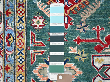 Green 6'1" x 9'2" Tribal Hand knotted Wool Rug - Sku: O086804