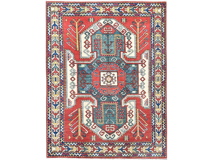 Red 5'0" x 6'6" Tribal Hand knotted Wool Rug - Sku: O086809