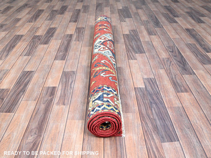 Red 5'0" x 6'6" Tribal Hand knotted Wool Rug - Sku: O086809