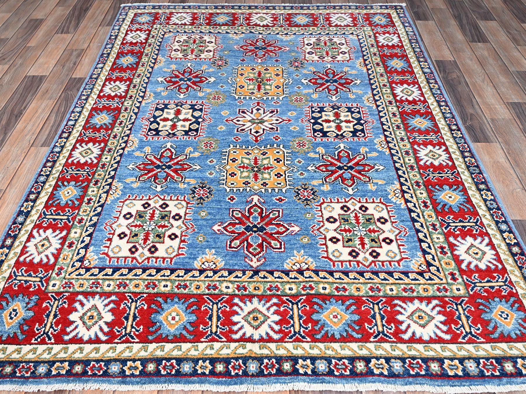 Kazak Tribal hand-knotted wool rug in Blue, 4'8" x 6'10", SKU O086818