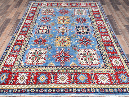 Kazak Tribal hand-knotted wool rug in Blue, 4'8" x 6'10", SKU O086818