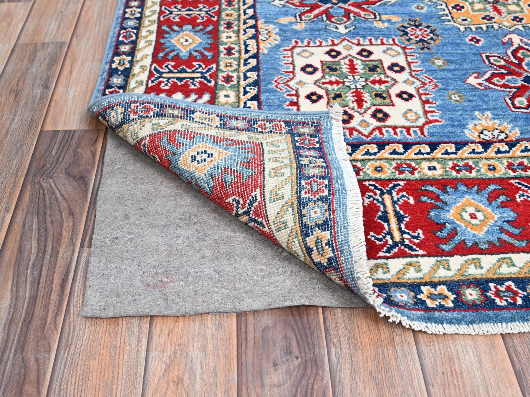 Kazak Tribal hand-knotted wool rug in Blue, 4'8" x 6'10", SKU O086818