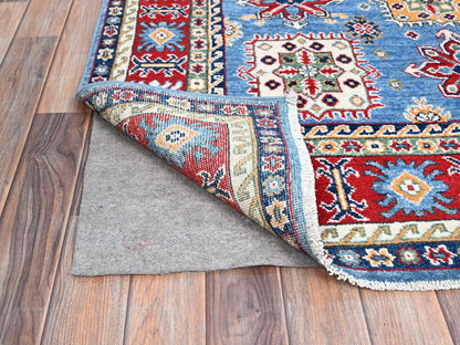 Kazak Tribal hand-knotted wool rug in Blue, 4'8" x 6'10", SKU O086818