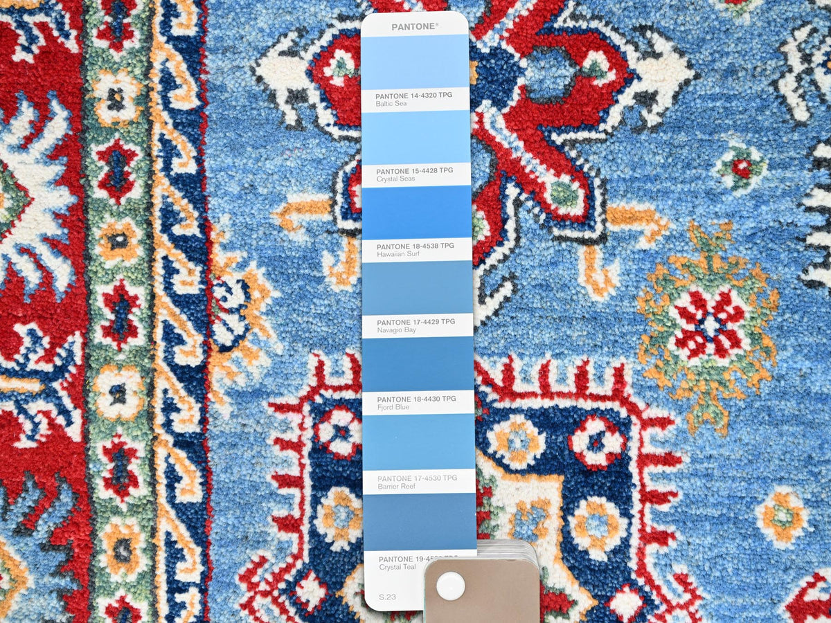 Kazak Tribal hand-knotted wool rug in Blue, 4'8" x 6'10", SKU O086818