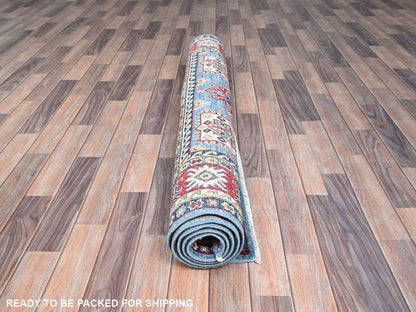 Kazak Tribal hand-knotted wool rug in Blue, 4'8" x 6'10", SKU O086818
