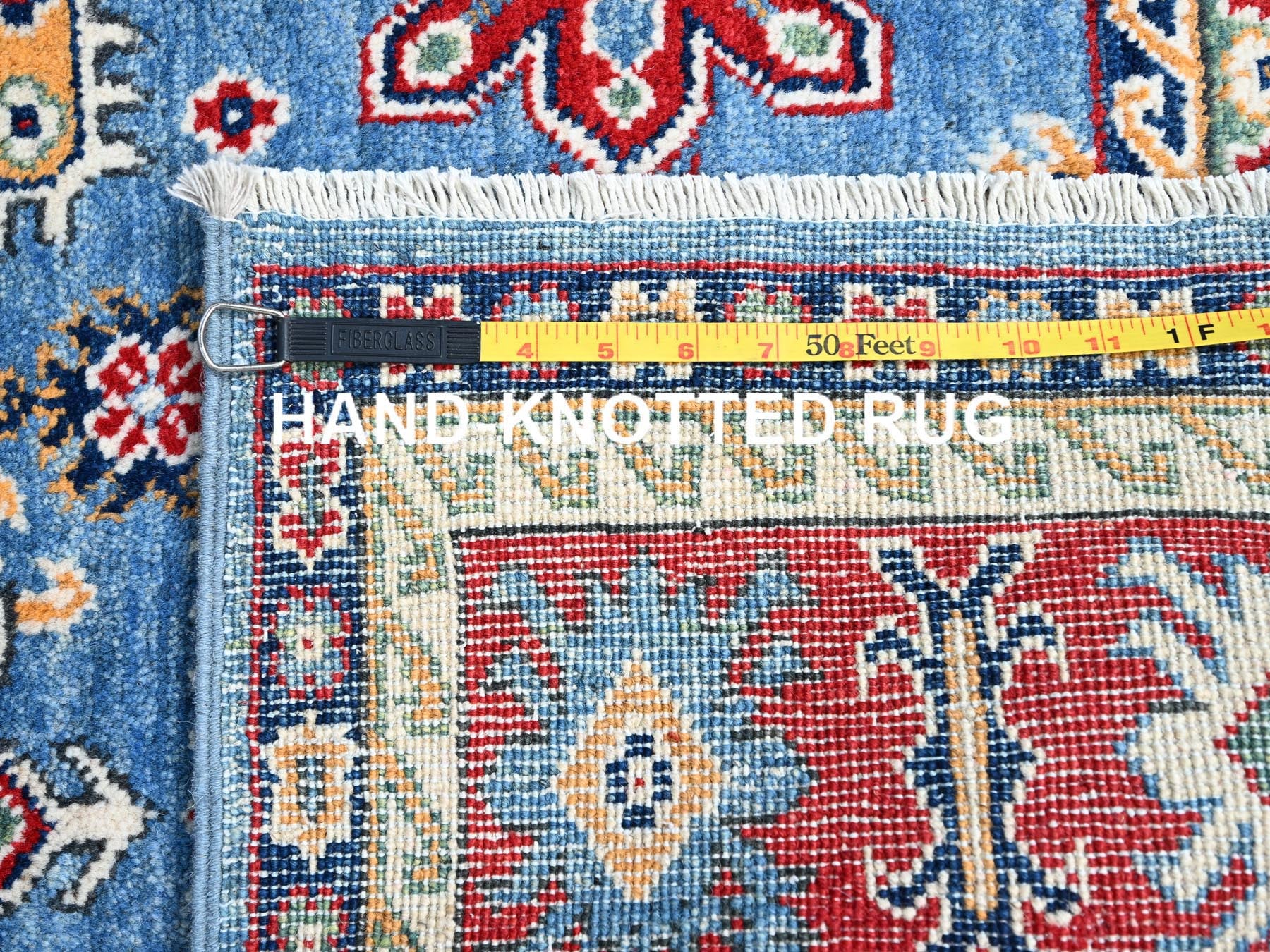 Kazak Tribal hand-knotted wool rug in Blue, 4'8" x 6'10", SKU O086818