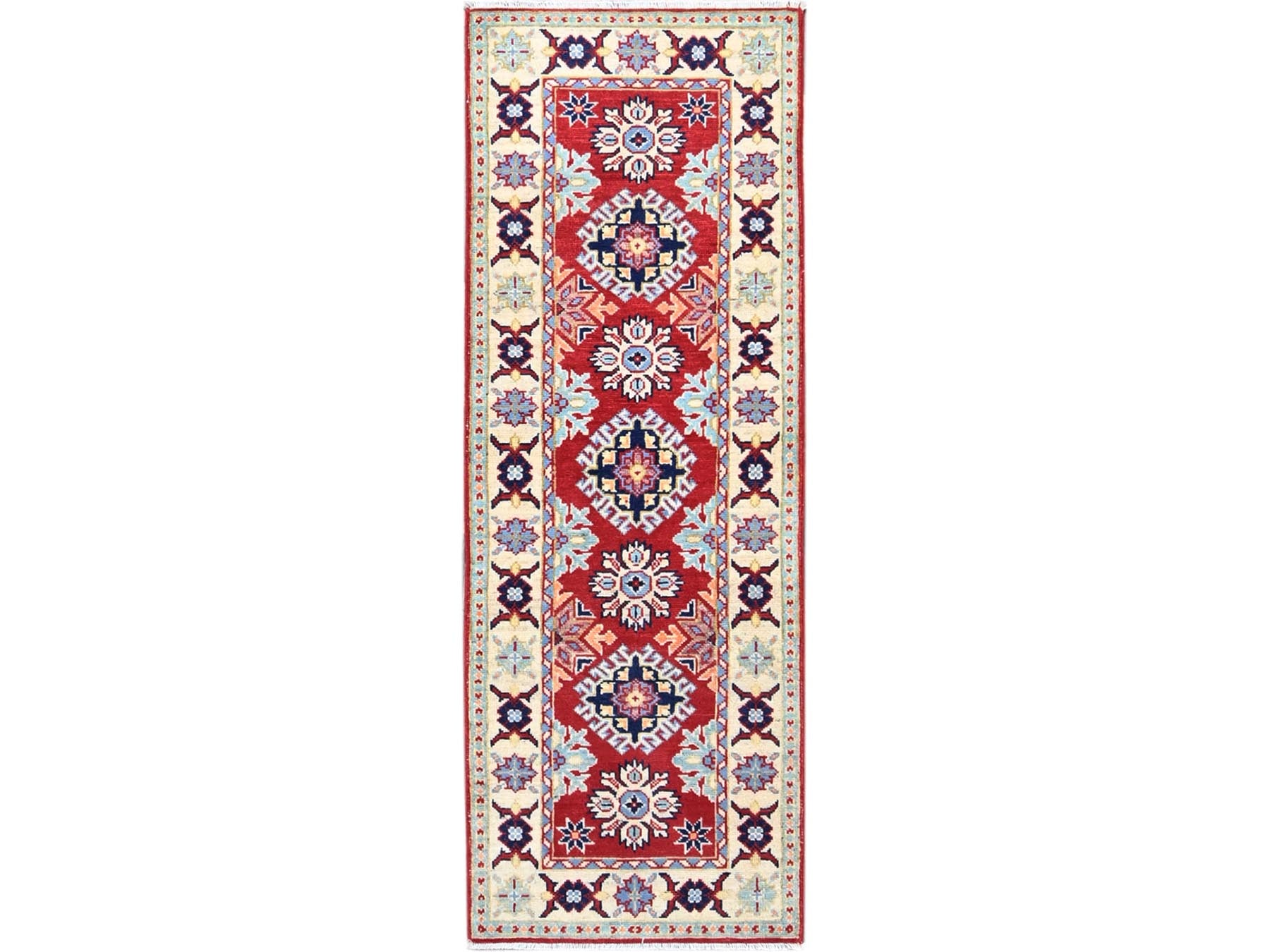 Red 2'1" x 6'0" Tribal Hand knotted Wool Rug - Sku: O086830