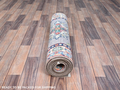 Grey 2'9" x 7'10" Tribal Hand knotted Wool Rug - Sku: O086839