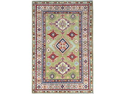 Green 4'1" x 6'2" Tribal Hand knotted Wool Rug - Sku: O086878