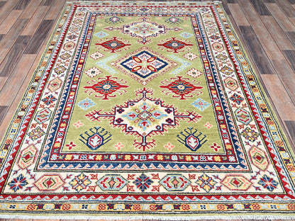 Green 4'1" x 6'2" Tribal Hand knotted Wool Rug - Sku: O086878