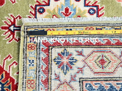 Green 4'1" x 6'2" Tribal Hand knotted Wool Rug - Sku: O086878
