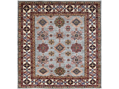 Grey 5'11" x 6'2" Tribal Hand knotted Wool Rug - Sku: O086891