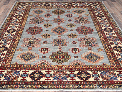 Grey 5'11" x 6'2" Tribal Hand knotted Wool Rug - Sku: O086891