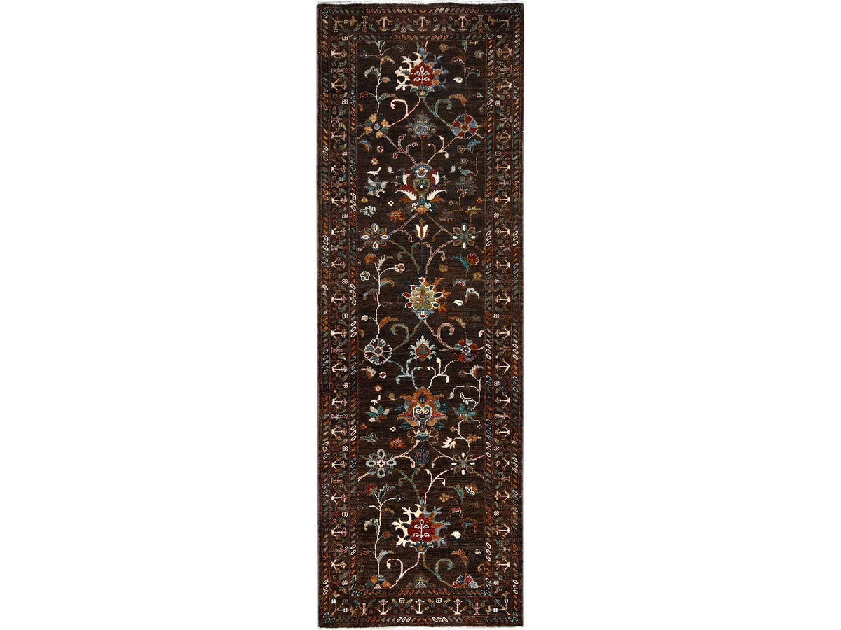 Tribal hand-knotted wool runner in Brown, 2'8" x 8'6", SKU O086895