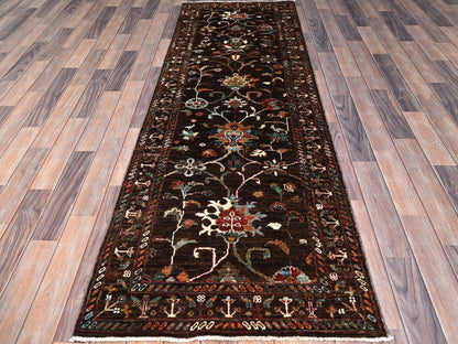 Tribal hand-knotted wool runner in Brown, 2'8" x 8'6", SKU O086895