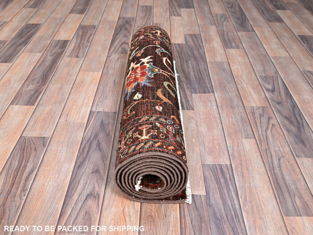 Tribal hand-knotted wool runner in Brown, 2'8" x 8'6", SKU O086895
